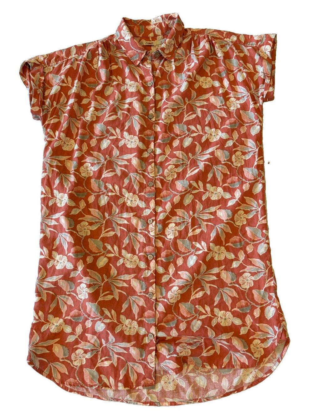 Faherty Orange Floral Button Down Shirt Dress Women’s Small